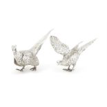 A pair of silver pheasant table ornaments, London, 1965