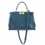 Fendi Blue Ostrich Leather Small Peekaboo Bag