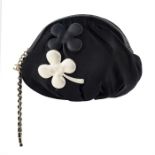 Chanel Black Satin Four Leaf Clover Wristlet Clutch Bag