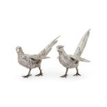 A large pair of German .800 standard silver pheasant table ornaments by Weinranck of Hanau