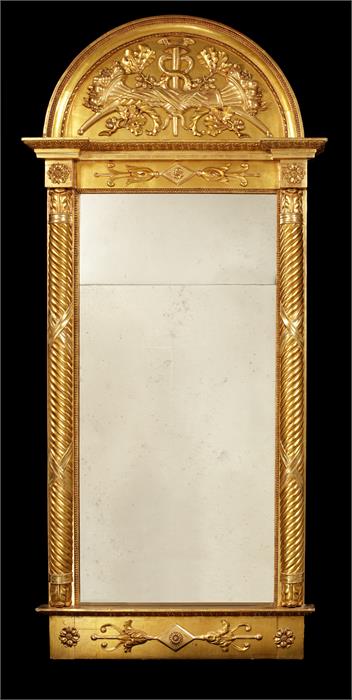 An early 19th century Swedish carved giltwood pier mirror