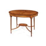 A late Victorian satinwood and sycamore marquetry oval centre table