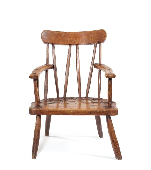 A Victorian sycamore, ash and pine stick-back armchair, Irish