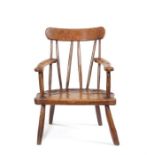 A Victorian sycamore, ash and pine stick-back armchair, Irish