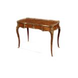 A Victorian burr walnut, kingwood crossbanded and tulipwood marquetry bureau plat