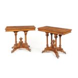 A pair of Victorian pollard oak carved card tables