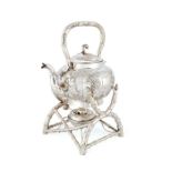 A Chinese Export silver tea kettle and spirit stand, maker's mark of KH, Shanghai, circa 1900