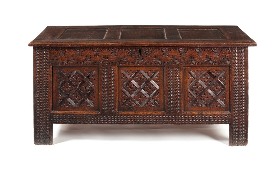 A Charles II oak panelled chest, probably Lancashire
