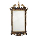 A George II style black japanned mirror