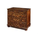 A William and Mary walnut, sycamore banded floral marquetry and oyster veneered chest