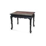 A late 19th century ebonised carved centre table