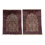 A pair of fine silk Kashan prayer rugs, Central Persia, circa 1900