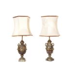 A pair of late 19th century French brêche violette marble and gilt bronze mounted lamp bases