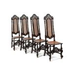 A set of four William and Mary black japanned high back side chairs