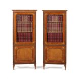 A pair of late George III satinwood and painted display cabinets attributed to Seddon