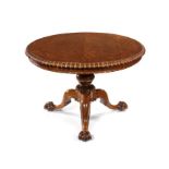 A good George IV carved satinwood oval centre table by Gillows