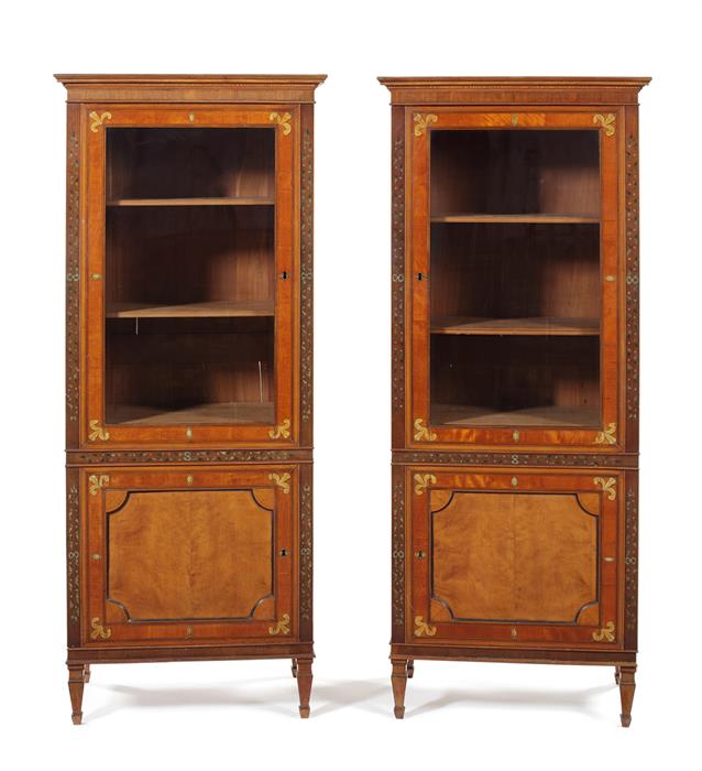 A pair of late George III satinwood and painted display cabinets attributed to Seddon - Image 2 of 2