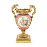A late 19th century gilt bronze and 'Sevres' style porcelain vase
