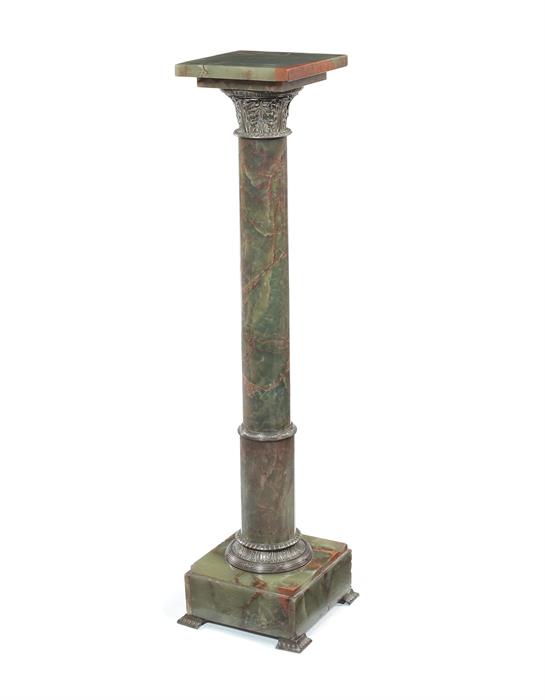 A late 19th century green onyx and gilt metal mounted column