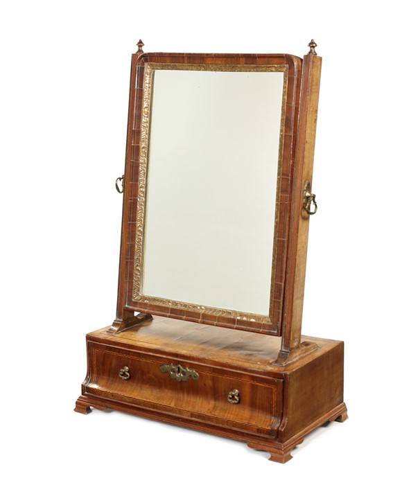 A Queen Anne walnut and chequerbanded toilet mirror