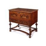 A William and Mary walnut and sycamore floral marquetry table box on stand