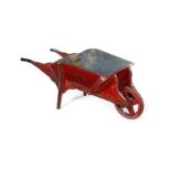 A late 19th century red and black painted library book barrow