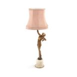 An Art Deco gilt cold painted bronze female figural lamp base