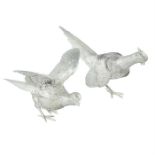 A pair of modern cast silver pheasant table ornaments by C. J. Vander Ltd., London, 2018