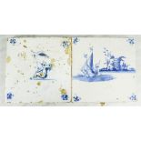 Two 18th century blue and white Delft tiles.