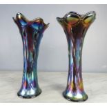 A pair of Carnival ware glass vases, 28cm high, width 14cm.