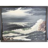 Eileen Carter (20th Century): stormy seas in the night time, oil on board, 29 by 41cm.