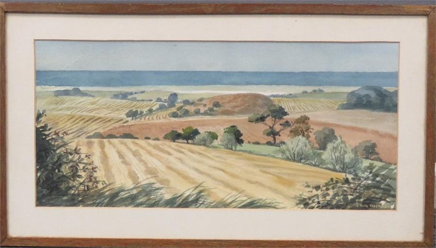 G Rees Teesdale: From Salthouse Common, watercolour, 22 by 46cm.