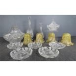 A quantity of crystal ware including a decanter, basket, dishes etc.