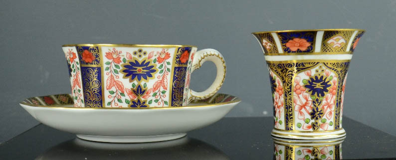 Royal Crown Derby English bone China Old Imari cup and saucer, 1128, LVIII, and a coffee cup.