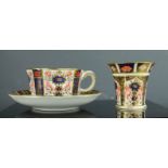 Royal Crown Derby English bone China Old Imari cup and saucer, 1128, LVIII, and a coffee cup.