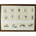 A group of Cantonese gouache on rice paper paintings; one set of four exotic birds, and ten