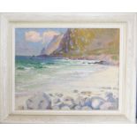 H.A. Minton (20th century): rocky shoreline, oil on board, signed lower right, 34 by 44cm.