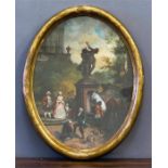 An oval 19th century coloured print in giltwood frame, 48cm by 3cm.