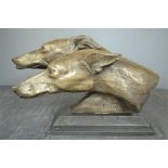 A bronzed pair of greyhound heads, 50cm wide by 28cm high.