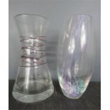 Two modern crystal vases, with coloured decoration. 20cm height