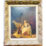 An early 19th century oil on canvas, depicting lady and two children.