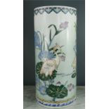 A Chinese umbrella stand depicting cranes.