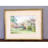 Alan White (20th century): watercolour, house and gardens, signed lower left.
