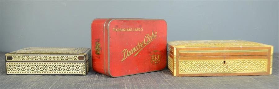Two inlaid boxes and a Dundee cake tin. - Bild 2 aus 2