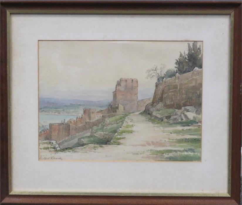 Wilfred Rene Wood, Castle Ruins in Landscape, watercolour, signed in pencil, 24½ by 33cm.