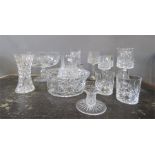 A quantity of glass and crystal ware including a Voiletta lead crystal bedside caraf and glass,