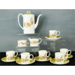 A Susie Cooper coffee set, Soleva pattern C2089, comprising coffee pot, six cups and saucers, milk