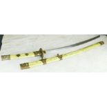 A Samurai sword with metal mounts to the scabbard.