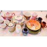 A quantity of ceramics including Chinese pink ground tea set, Torquay ware etc.