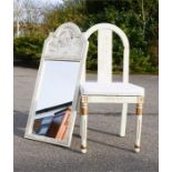A Chinese white lacquered nest of tables, chair and mirror, with mother of pearl figures and